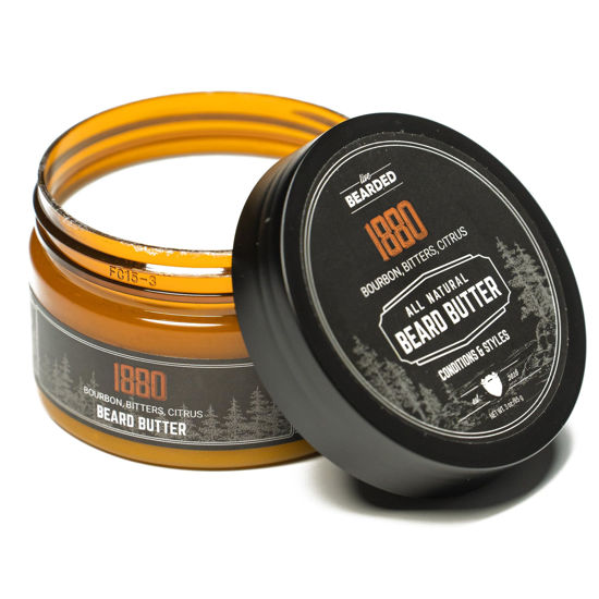 Picture of Live Bearded Beard Butter, 3 fl oz - Made in the USA - All-Natural Leave-in Conditioner and Softener with Shea | 1880 Scent - Bourbon, Bitters, Citrus