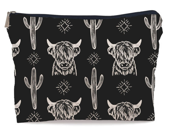 Picture of Lacosu Western black Makeup Bag,Western Gifts For Women,Cow Makeup Bag,Cowgirl Stuff,Western Stuff For Women,Western Gifts,Cowgirl Gifts(black)
