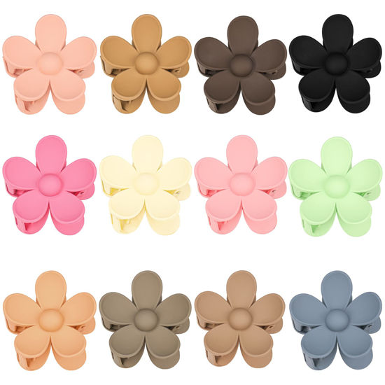 Picture of 12 Pieces Flower Claw Clips for Women Girls - Large, Strong Hold Jaw Clips in 12 Matte Colors for Thick and Thin Hair