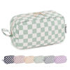 Picture of Narwey Checkered Makeup Bag Travel Cosmetic Bag Organizer Small Toiletry Bag Make Up Bags with Organized Pockets for Women and Girls, Gift for Teen Girls (Mint Green Checkerboard, Large)