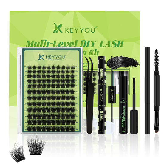 Picture of Lash Extension Kit 3D Effect Fluffy Lash Clusters Kit KEYYOU 120pcs D Curl 8-18MIX Complete High Definition Waterproof Kit DIY Lash Extension Kit (Empower-8-18MIX)