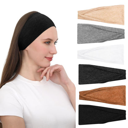 Picture of RITOPER Headbands for Women Non Slip, Wide Workout Headbands Cotton Black White Head Bands Hair Bands for Women's Hair, Thick Headbands Head Wraps for Fashion, Yoga, Running, Spa Day, Party, Travel