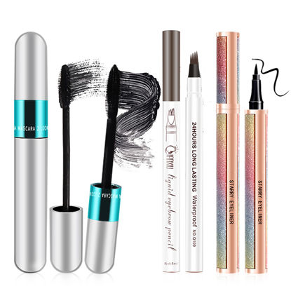 Picture of 4D Silk Fiber Mascara set, 2 in 1 For VIBELY Mascara & Eyeliner & Eyebrow Pencil (Brown) set, No Clumping, Long-lasting, Creates Natural-Looking Brows and Stays on All Day (3 PCS)