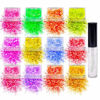 Picture of Neon Holographic Body Glitter I 12 Colors + 1 Glitter Glue for Face, Hair, Nail, Eye & Glitter Eyeshadow - Perfect for Halloween Makeup, Raves, Festivals, Resin, Tumblers, Cosmetic & Nail Art