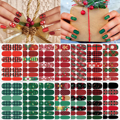 Picture of TailaiMei 14 Sheets Christmas Nail Wraps Stickers Nail Polish Strips Self-Adhesive Full Wraps with 2 pcs Nail Files for DIY Nail Art Decals (Celebrate Style)