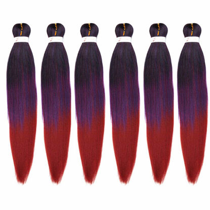 Picture of Xiaofeng 6 Packs Pre Stretched Braiding Hair Extension 26 Inch Long Professional Pre-stretched Hair for Braiding Twist Braids Itch Free Yaki Straight Synthetic Hair for Women Ombre Black to Purple to Wine red