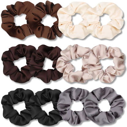 Picture of IVARYSS Scrunchies for Hair Sleep, Premium Satin Soft Than Silk for Women Curly Hair, Cute Bands Ties for Girls Thin | Thick Hair Styling, 12 Pack, Neutral Colors