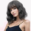 Picture of VCKOVCKO 12Inches Loose Wave Bob Wig Wavy Grey Bob Wig with Air Bang Curly Hair Wigs Synthetic Cosplay Party Wigs for Women (12Inches,Deep Grey)