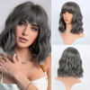 Picture of VCKOVCKO 12Inches Loose Wave Bob Wig Wavy Grey Bob Wig with Air Bang Curly Hair Wigs Synthetic Cosplay Party Wigs for Women (12Inches,Deep Grey)