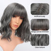 Picture of VCKOVCKO 12Inches Loose Wave Bob Wig Wavy Grey Bob Wig with Air Bang Curly Hair Wigs Synthetic Cosplay Party Wigs for Women (12Inches,Deep Grey)