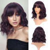 Picture of VCKOVCKO 12Inches Loose Wave Bob Wig Wavy Burgandy Wig with Air Bang Curly Hair Wigs Synthetic Cosplay Party Wigs for Women (12Inches,Burg Mix Blue)