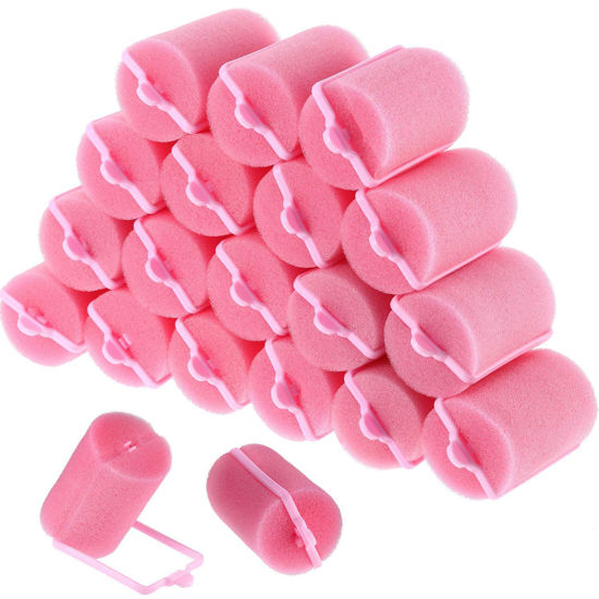 Picture of Geyoga 18 Pieces Sponge Hair Rollers Large Soft Foam Hair Styling Curlers Large Size Hairdressing Curlers for Women(1.6 x 2.8 Inches,Pink)