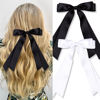Picture of Oversized Long-tail Cute Aesthetic Hair Accessories: Double Hair Bows (2 PCS) with Satin Ribbons and Large Barrettes (Black, White)