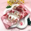 Picture of Valentine's Day Press on Nails Medium Almond Fake Nails 3D Bow Rhinestones Red Heart Acrylic Nails Press ons Reusable Glue on Nails Glossy Stick on Nails for Women 24 Pcs