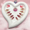 Picture of Valentine's Day Press on Nails Medium Almond Fake Nails 3D Bow Rhinestones Red Heart Acrylic Nails Press ons Reusable Glue on Nails Glossy Stick on Nails for Women 24 Pcs