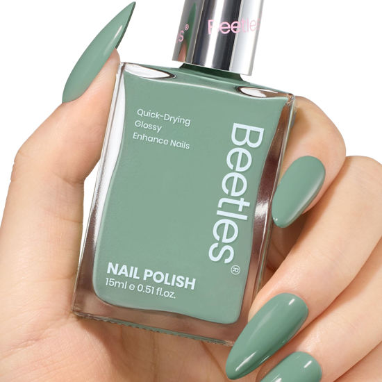 Picture of Beetles Green Nail Polish 1Pcs 15ml Nail Polish-Fast Drying & Long Lasting Nail Polish Serene Oasis Green Nail Lacquer Finish Nail Art Design for Women