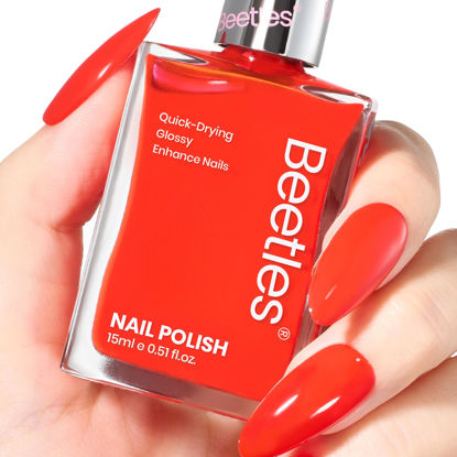 Picture of Beetles Red Nail Polish-1Pcs 15ml Fast Drying & Long Lasting Nail Polish Scarlet Red Nail Lacquer Glossy Finish Nail Art Design for Women,0.51 FL OZ