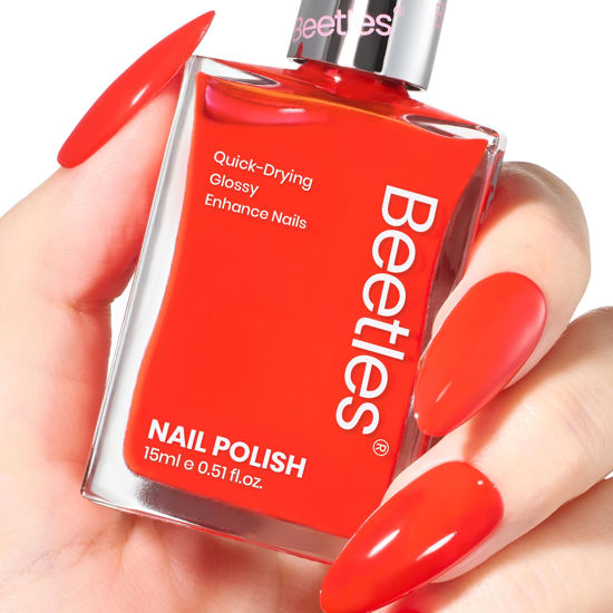 Picture of Beetles Red Nail Polish-1Pcs 15ml Fast Drying & Long Lasting Nail Polish Scarlet Red Nail Lacquer Glossy Finish Nail Art Design for Women,0.51 FL OZ