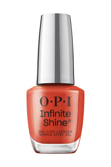 Picture of OPI Infinite Shine Knock 'Em Red | Opaque Dark Red Crème Long Wear Gel Like Nail Polish | Vegan, Long Lasting, Streak Free