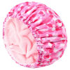 Picture of Shower Cap for Women Terry Lined Bath Cap Large Reusable Waterproof Elastic Band Pink Flamingo Shower Caps for Long Thick Hair Soft Bath Shower Hair Caps