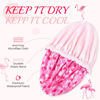 Picture of Shower Cap for Women Terry Lined Bath Cap Large Reusable Waterproof Elastic Band Pink Flamingo Shower Caps for Long Thick Hair Soft Bath Shower Hair Caps