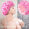 Picture of Shower Cap for Women Terry Lined Bath Cap Large Reusable Waterproof Elastic Band Pink Flamingo Shower Caps for Long Thick Hair Soft Bath Shower Hair Caps