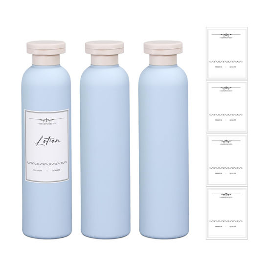 Picture of UMETASS 8.8oz Travel Essentials Shampoo Bottles for Toiletries,Empty Plastic Squeeze Bottles with Flip Cap for Toiletries Travel Size Shampoo and Conditioner (3 pack, bule)