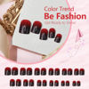 Picture of Halloween Red & Black Gradient Press on Nails Short Square Shaped False Nails Designs Glossy Reusable Fake Nails Full Cover Acrylic Nails Halloween Stick on Nails for Women DIY Manicure 24 Pcs