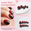 Picture of Halloween Red & Black Gradient Press on Nails Short Square Shaped False Nails Designs Glossy Reusable Fake Nails Full Cover Acrylic Nails Halloween Stick on Nails for Women DIY Manicure 24 Pcs