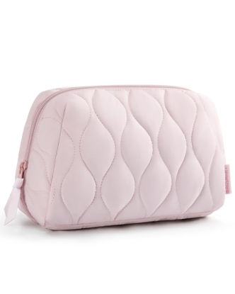 Picture of BAGSMART Makeup Bag, Travel Cosmetic Bag, Puffy Padded Make Up Bag for Women, Makeup Organizer Case, Wide-open Pouch Purse, Travel Essentials, Toiletries Accessories Brushes, Pink