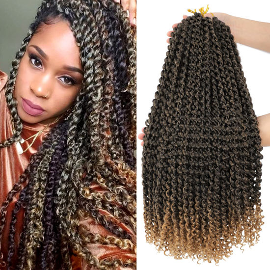 Picture of Dansama Passion Twist Hair Water Wave Braiding Hair for Butterfly Style Crochet Braids Bohemian Hair Extensions (22inch (Pack of 7), T1B/27)