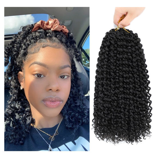 Picture of Dansama 6 Packs Passion Twist Hair Water Wave Braiding Hair for Butterfly Style Crochet Braids Bohemian Hair Extensions (12inch, #1B, Economy Pack)