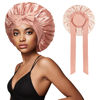 Picture of vidsel Bonnet with Tie Band Satin Bonnet Silk Bonnet for Sleeping Women, Silk Hair Bonnet Reversible Double Layer Sleep Cap Bonnet for Curly Hair Braids