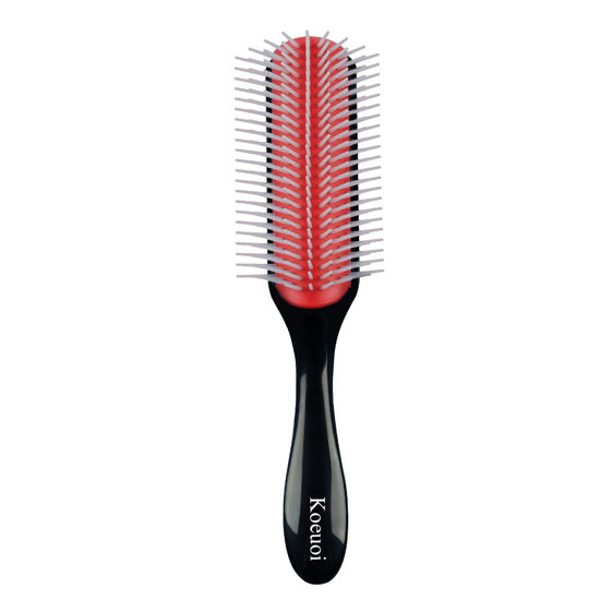 Picture of Koeuoi Classic Styling Curly Hair Brush. 9 Row Black Brush for Detangling, Separating, Shaping. For Women and Men Wet or Dry Hair.