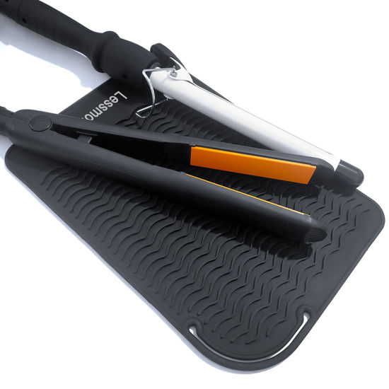 Picture of Large Heat Resistant Mat for Curling Irons, Hair Straightener, Flat Irons and Hair Styling Tools 11" x 7.5", Black