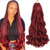 Picture of French Curly Braiding Hair 24 Inch 8 Packs Burgundy Color - Pre Stretched Bouncy Braiding Hair- Loose Wavy Braiding Hair Synthetic Hair Extensions For Black Women (24 inch 8 packs, Burgundy)