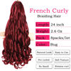 Picture of French Curly Braiding Hair 24 Inch 8 Packs Burgundy Color - Pre Stretched Bouncy Braiding Hair- Loose Wavy Braiding Hair Synthetic Hair Extensions For Black Women (24 inch 8 packs, Burgundy)