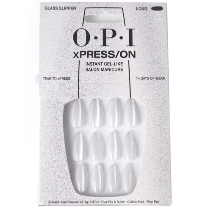 Picture of OPI xPRESS/ON Glass Slipper | Velvet White Long Almond Press On Nails | With Nail Glue | Long Lasting, Reusable, Non-damaging