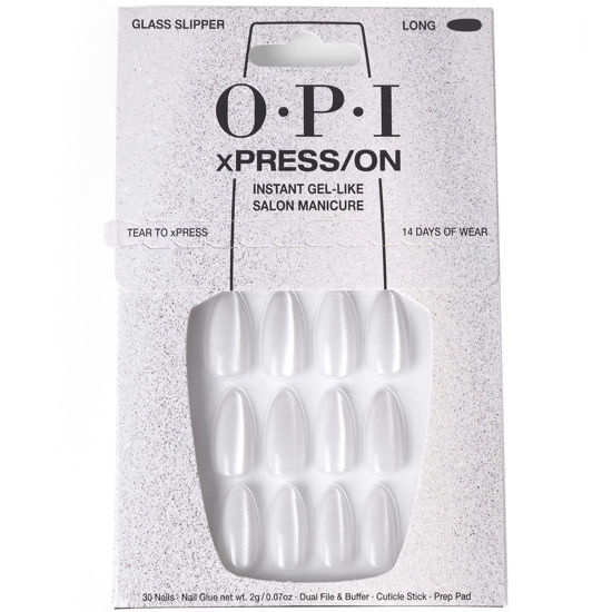 Picture of OPI xPRESS/ON Glass Slipper | Velvet White Long Almond Press On Nails | With Nail Glue | Long Lasting, Reusable, Non-damaging