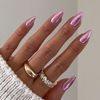 Picture of Baby Pink Chrome Press on Nails Medium Almond, KQueenest Mirror Metal Stiletto Fake Acrylic Nails with Bling Design, Reusable Glue on Nails for Daily Party Wear, False Nails Press ons in24 PCS