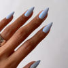 Picture of Light Blue Chrome Press on Nails Medium Almond, KQueenest Mirror Aurora Stiletto Fake Acrylic Nails with Bling Design, Reusable Glue on Nails for Daily Party Wear, False Nails Press ons in 24 PCS
