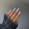 Picture of Light Blue Chrome Press on Nails Medium Almond, KQueenest Mirror Aurora Stiletto Fake Acrylic Nails with Bling Design, Reusable Glue on Nails for Daily Party Wear, False Nails Press ons in 24 PCS