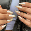 Picture of Champagne Chrome Press on Nails Medium Almond,KQueenest Iridescent Stiletto Fake Nails with Designs,Glossy Pearlescent Glue on Nails Press on With Mirror Effect,Acrylic Nails for Women Girls 24Pcs