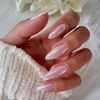 Picture of Baby Pink Chrome Press on Nails Medium Almond,KQueenest Iridescent Stiletto Fake Nails with Designs,Glossy Glue on Nails with Mirror Effect,Pearlescent Acrylic Nails for Women Girls 24Pcs