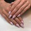 Picture of Baby Pink Chrome Press on Nails Medium Almond,KQueenest Iridescent Stiletto Fake Nails with Designs,Glossy Glue on Nails with Mirror Effect,Pearlescent Acrylic Nails for Women Girls 24Pcs