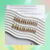 Picture of Rainbow Chrome Press on Nails Medium Almond, KQueenest Aurora Stiletto Fake Acrylic Nails with Bling Design, Cute Green Glue on Nails for Daily Party Wear, False Nails Press ons in24 PCS