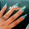 Picture of Teal Blue Chrome Press on Nails Medium Almond, KQueenest Mirror Metal Stiletto Fake Acrylic Nails with Bling Design, Green Glue on Nails for Daily Party Wear, False Nails Press ons in 24 PCS