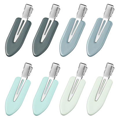Picture of YIERSO No Bend, No Crease Duckbill Clips for Salon Hairstyling and Makeup - 8 Pcs Flat Alligator Hair Barrettes for Women and Girls (Blue)