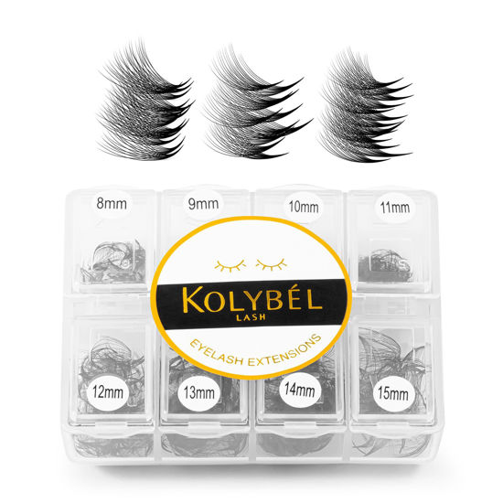 Picture of Premade Fans Eyelash Extensions 600 Fans 10D Handmade Volume Lashes Extensions 0.07mm Thickness 8-15mm D Curl Premade Volume Eyelash Extension Middle Stem Promade Lashes(600Fans-10D-0.07D,8-15mm)