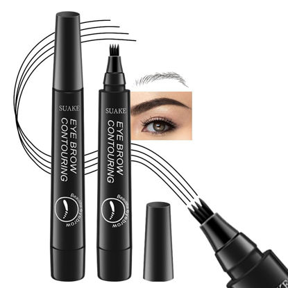 Picture of Kaely 2Pcs Magical Precise Waterproof Brow Pen,Suake Eyebrow Contouring Pen,4 Tip Eye Brow Pencils for Women Makeup,lapiz de cejas 3d Microblading Eyebrow Pen Pencil,24h Smudge Proof,05 Black
